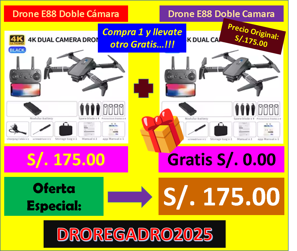 🚀✨📸 Drone E88 PRO 4K (2 x 1) 🔥🎁🛒